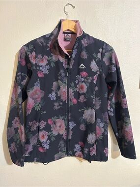 K-Way Women's Floral Softshell Jacket Pink Black Mira Full Zip GorpCore Eco